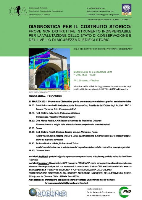 CICLO DI SEMINARI: DIAGNOSTICA PER IL COSTRUITO STORICO CICLO DI SEMINARI: DIAGNOSTICA PER IL COSTRUITO STORICO