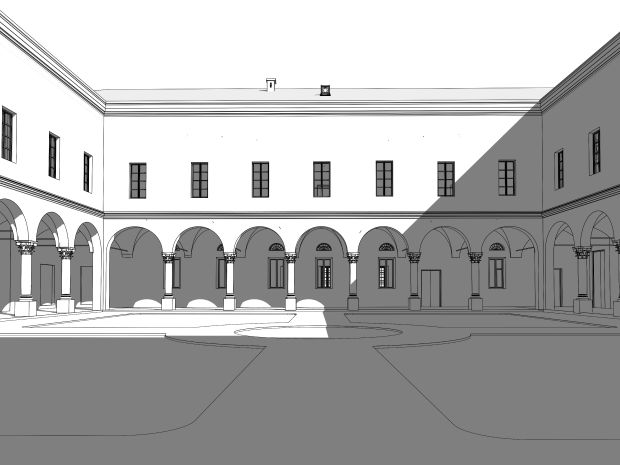 Modello BIM   Vista interna del chiostro